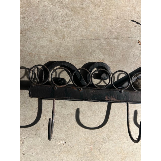 Black 1970s French Iron Scrolling Plant and Tea Cup Holder Wall Hanging For Sale - Image 8 of 12