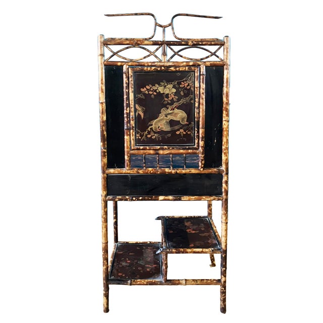 1920s Victorian Tortoiseshell Bamboo & Japanned Lacquer Bonheur Du Jour Writing Desk For Sale In New York - Image 6 of 16