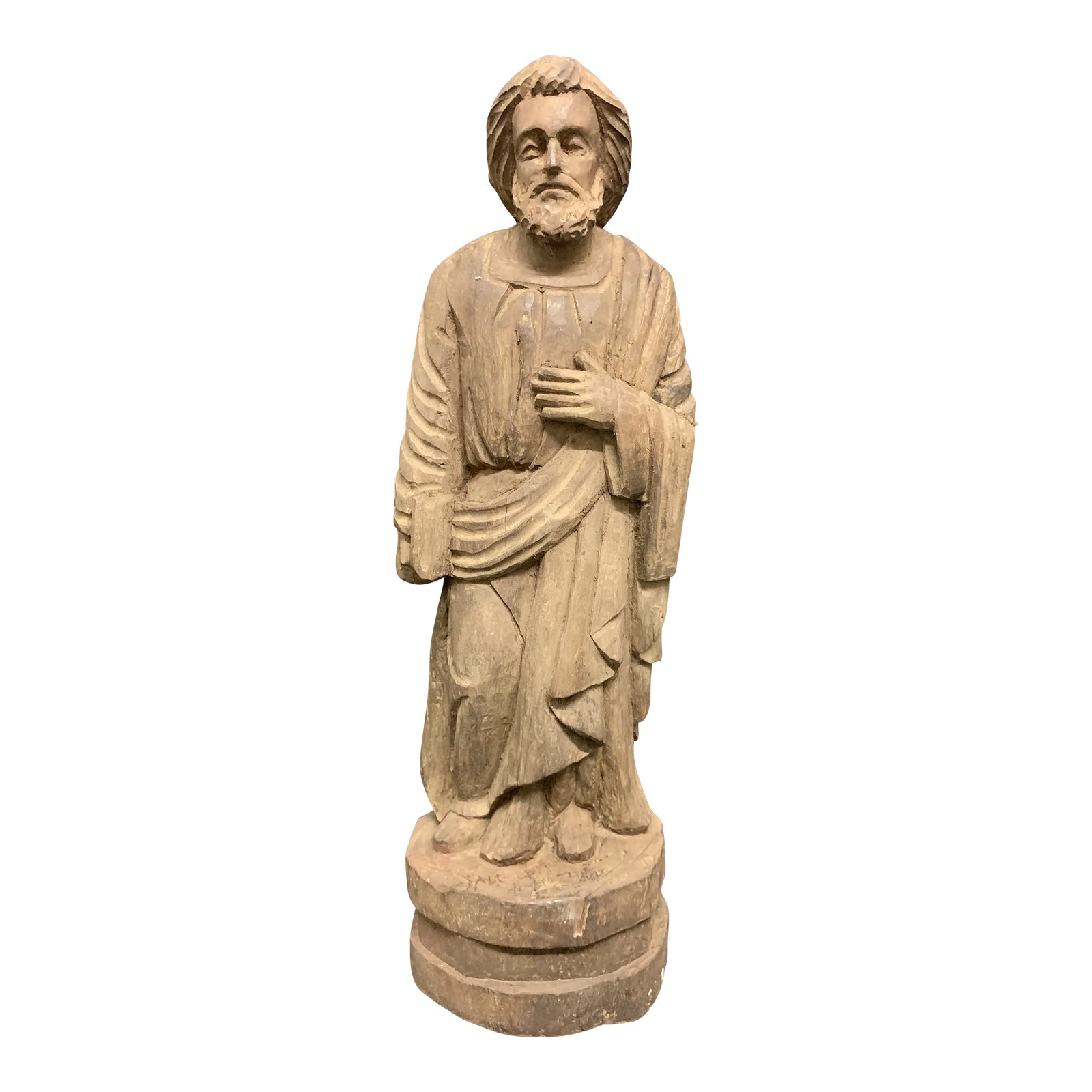19th Century Carved Wood Religious Sculpture of Saint Joseph | Chairish