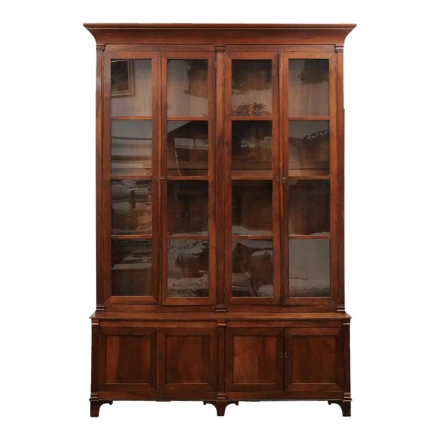 French 1880s Louis XVI Style Wood Bookcase with Glass Doors and Doric
