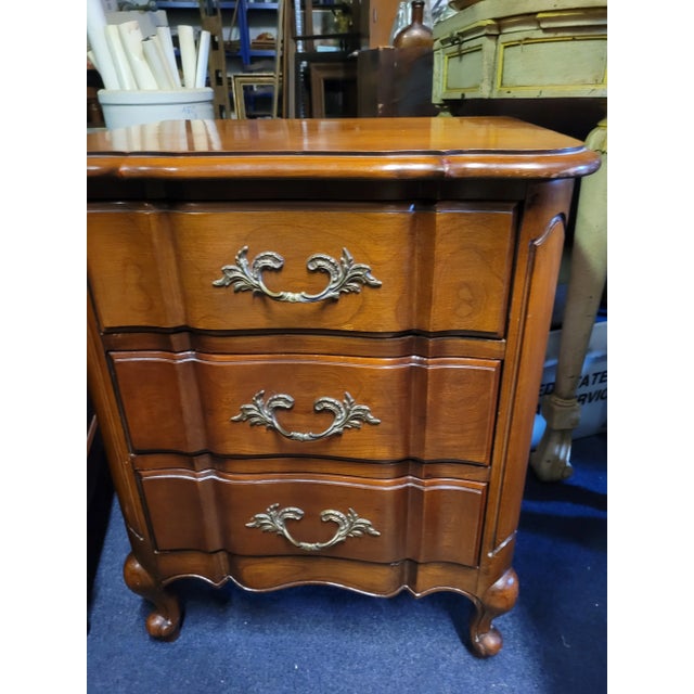 Fine Pair of French 3 Drawer Cherry Wood Nightstands For Sale - Image 11 of 11