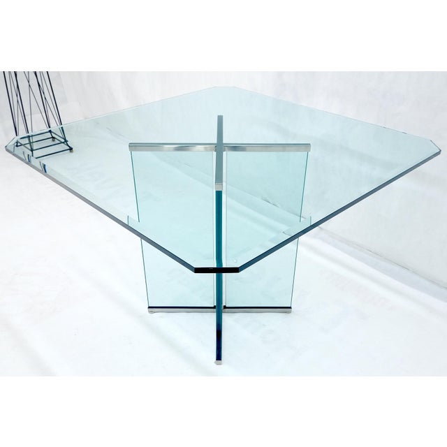 Italian Mid Century Modern 3/4" Thick Beveled Glass Single Pedestal Dining Table For Sale - Image 6 of 12