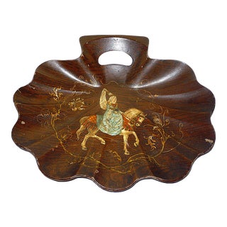1900s French Papier-Mache Faux Wood Grain and Figural Shell-Shape Crumb Dish For Sale