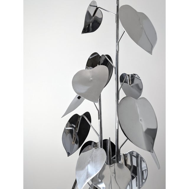 Standing Sculpture with Leaves and Circular Base, 1970s, Chrome Plated Metal For Sale - Image 3 of 11