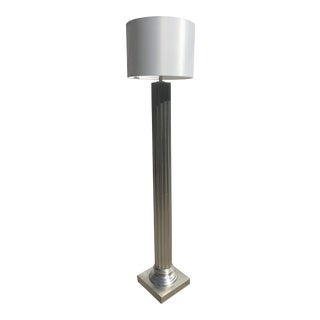 1970s Vintage Art Deco Polished Metal Column Floor Lamp For Sale