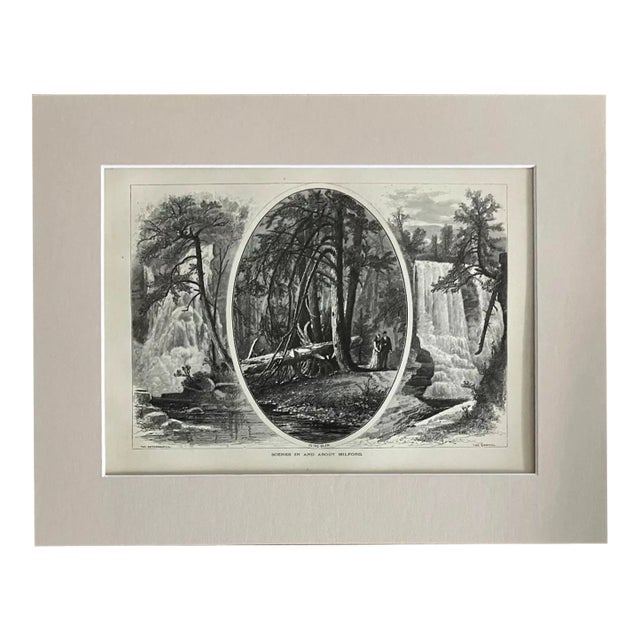 Antique 1874 Wood Engraving, "Scenes in and about Milford " NY in 11x14 Mat For Sale