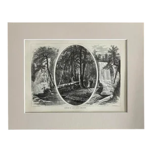 Antique 1874 Wood Engraving, "Scenes in and about Milford " NY in 11x14 Mat