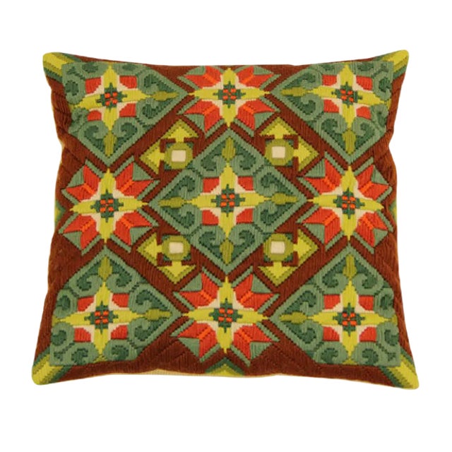 Vintage Hand-Embroidered Sofa Cushion For Sale