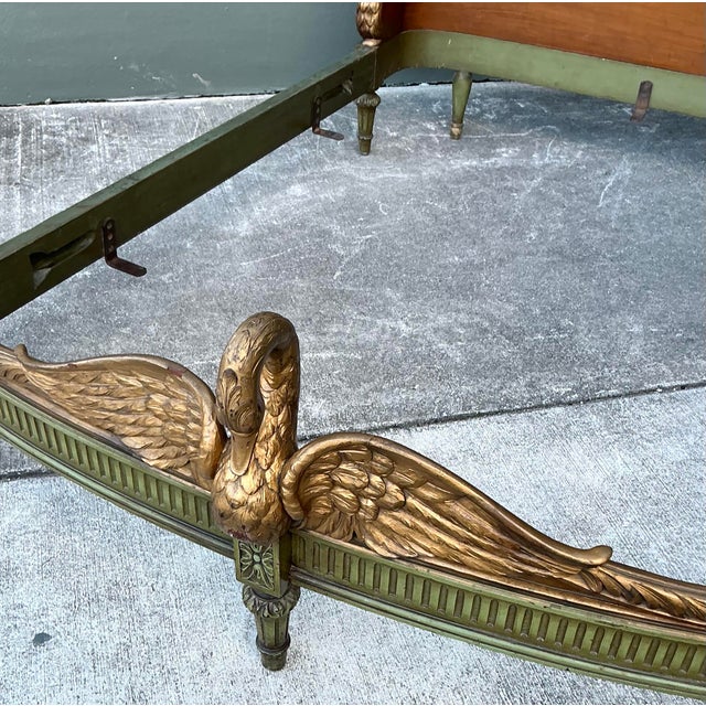 Vintage Regency French Deco Carved Swan Full Bed For Sale - Image 4 of 14