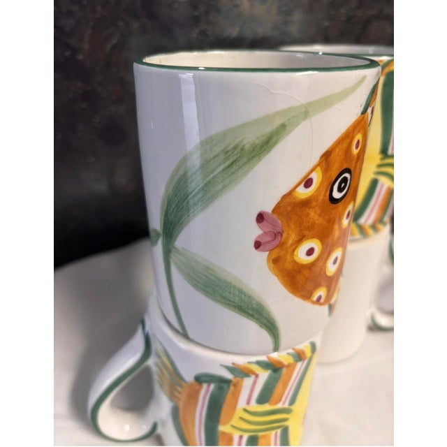 1990s Vintage Palmer Smith Italian Pesca Hand Painted Fish Coffee Cup Mugs, Set of 4 For Sale - Image 5 of 9