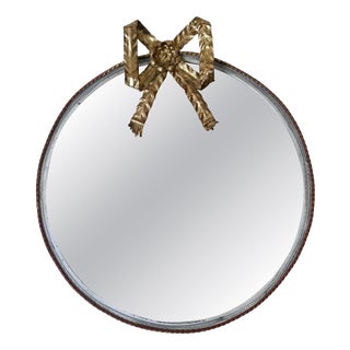 Italian Hollywood Regency Round Gilt Bow Wall Mirror, 1960 For Sale