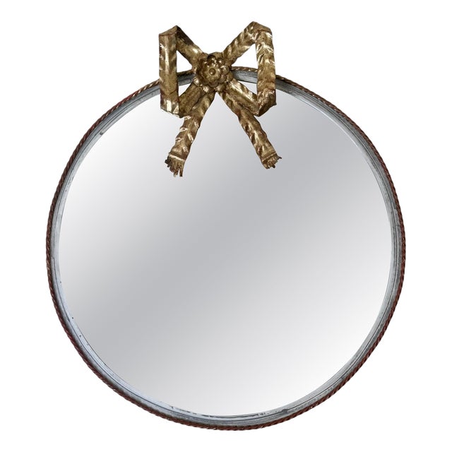 Italian Hollywood Regency Round Gilt Bow Wall Mirror, 1960 For Sale