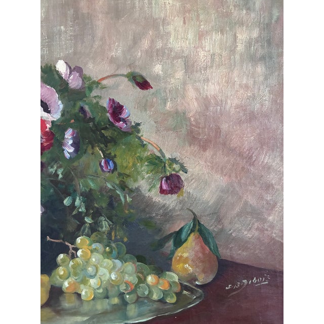 Large Vintage Original Floral Still Life Painting With Fruit For Sale - Image 15 of 18