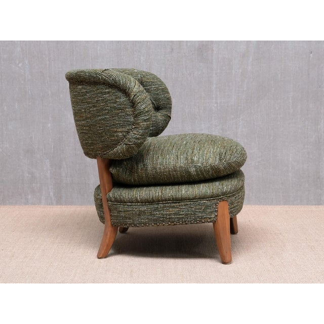 Mid-Century Modern Vintage Lounge Chair in Green Pierre Frey Tweed and Beech by Otto Schulz, Sweden, 1940s For Sale - Image 3 of 17