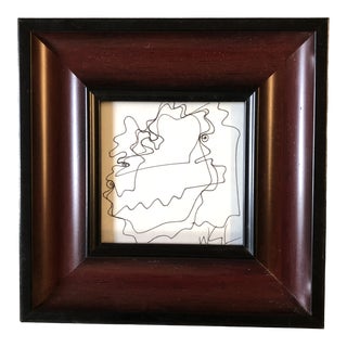 Original Vintage Miniature Wayne Cunningham Abstract Ink Drawing Framed For Sale
