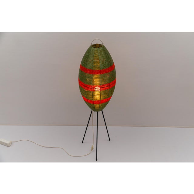 1950s Tripod Floor Lamp with Cocoon Shade Wicker, 1950s For Sale - Image 5 of 12
