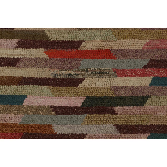 1920s Antique Hooked Square Rug With Polychromatic Geometric Patterns From Rug & Kilim For Sale - Image 5 of 6