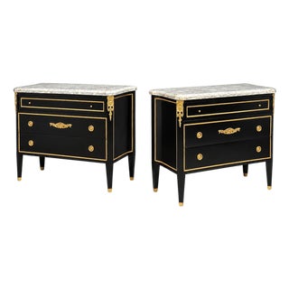 Louis Xvi, Hollywood Regency, Commodes, Ebonized, Bronze, Marble, 20th C. For Sale