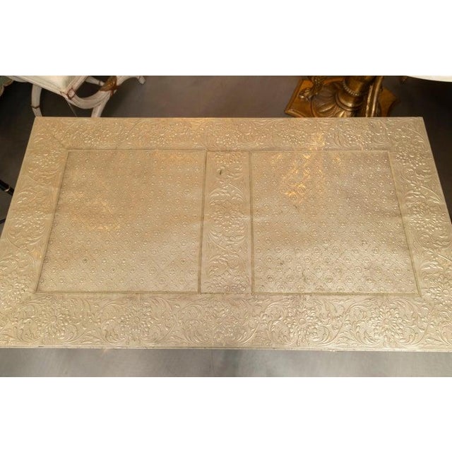 Wood Mid 20th Century Hand-Embossed White Metal-Clad Two-Drawer Chest For Sale - Image 7 of 8