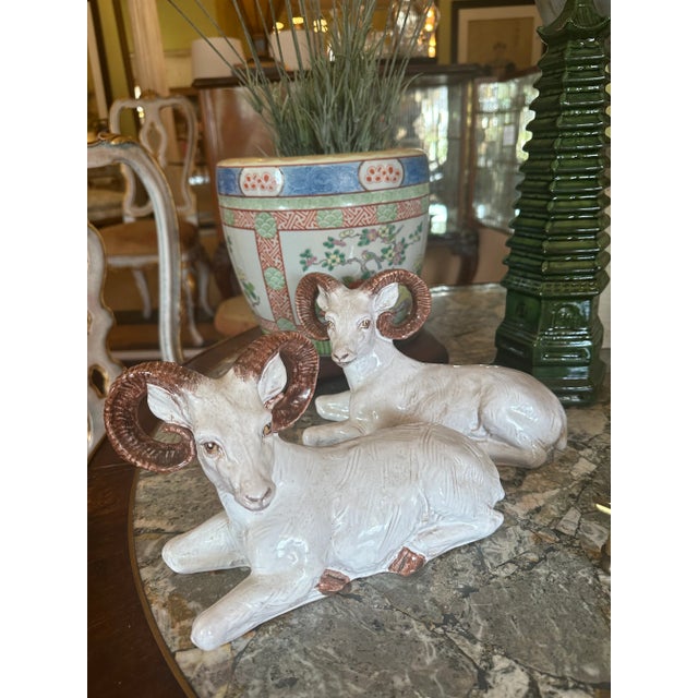 Mid 20th Century Italian Glazed Terra Cotta Rams- a Pair For Sale - Image 10 of 10