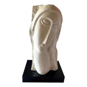 1980s Modigliani Inspired David Fisher Woman Head Bust Tete Sculpture Austin Prods