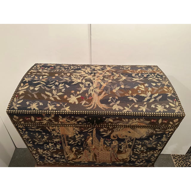 1920s Jacobean Style Tapestry Covered Desk on Barley Twist Base For Sale - Image 5 of 12