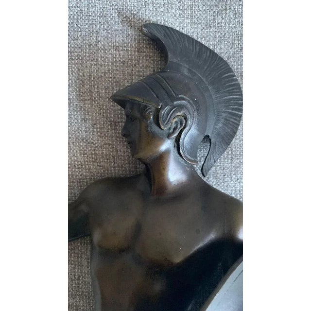 Italian Bronze Sculpture Greek Warrior with Spear and Shield For Sale - Image 4 of 7