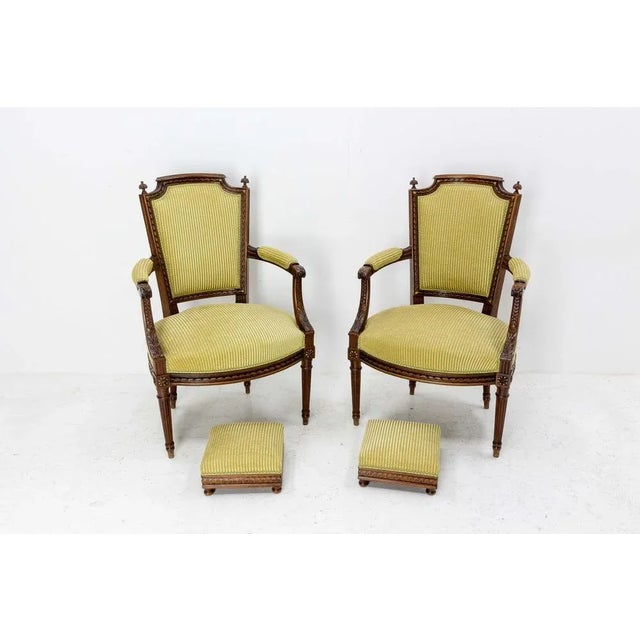Set of Mid-Century Louis XVI Revival Open Armchairs with Footstools, France For Sale - Image 11 of 11