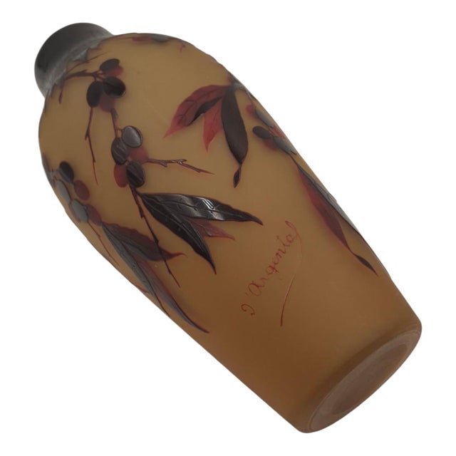 Antique d'Argental Art Nouveau Cameo Glass Botanical Berry Vase (10 Inches) For Sale - Image 4 of 12