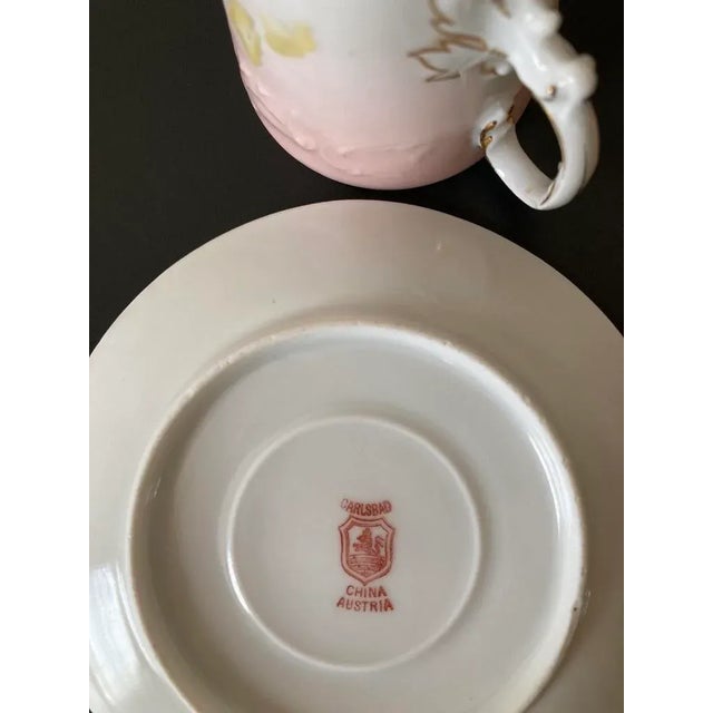 Antique Austrian Belle Epoque Pink Floral Porcelain Coffee Espresso Tea Cup and Saucer by Carlsbad, Ca. 19th Century For Sale - Image 11 of 12