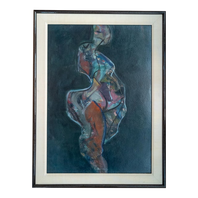 Mid-Century Modern Abstract Figure Painting in Acrylic, Unsigned For Sale