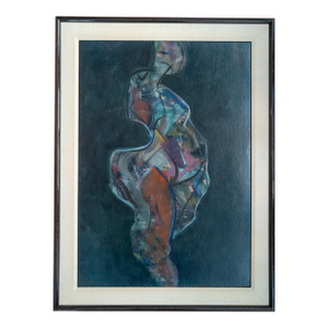 Mid-Century Modern Abstract Figure Painting in Acrylic, Unsigned