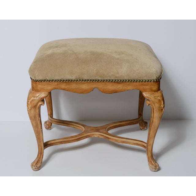 French Pair Louis XV Style Ottomans, Natural Suede Upholstery For Sale - Image 3 of 11