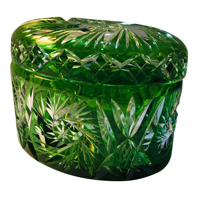 Vintage Oval Green Cut Glass Box Chairish