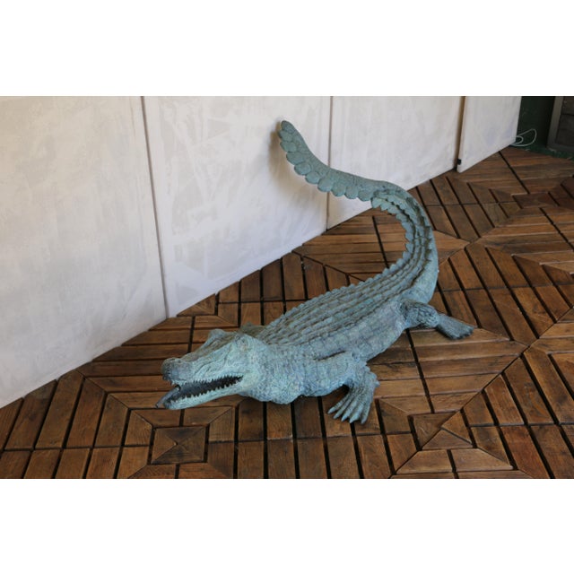 Metal Vintage Bronze Crocodile Garden Fountain Sculpture, Circa 1970s For Sale - Image 7 of 18