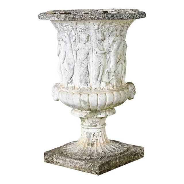 Late 19th Century English Circa 1900 Cast Stone Medici Urn with Figurative Motif For Sale - Image 5 of 13