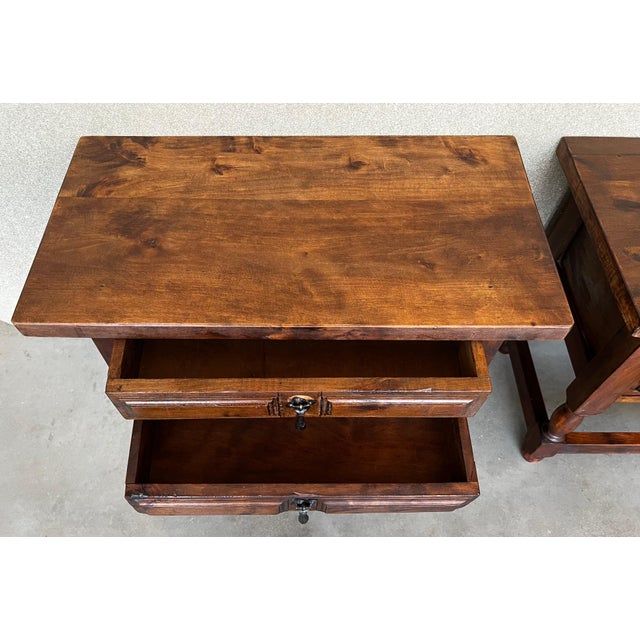20th Century Pair of Spanish Nightstands with Two Drawers and Iron Hardware For Sale In Miami - Image 6 of 18