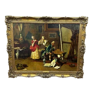 19th Century Italian Genre Mutual Admiration Oil Painting by Pompeo Massani