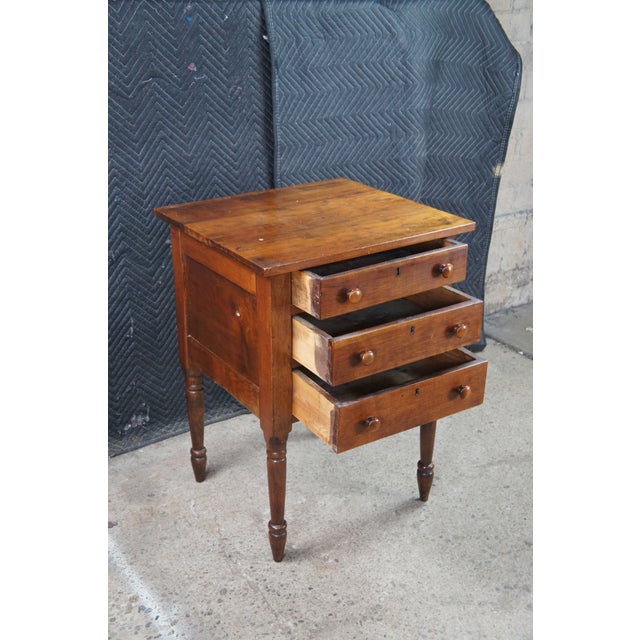 Early 19th Century Antique Early American Cherry Three Drawer Silver Chest Side Table Stand 31" For Sale - Image 5 of 14