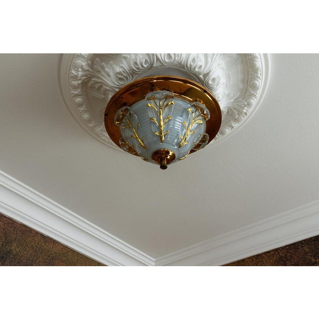 Art Deco French Copper and Frosted Glass Three-Light Ceiling Light, 1930s For Sale - Image 6 of 18