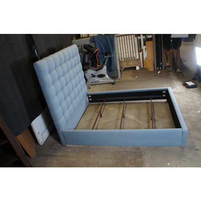 Bernhardt Avery Fabric Modern Blue Panel Tufted Queen Size Bed For Sale - Image 11 of 12
