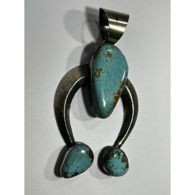 Native American 1990s Chimney Butte Native American Sterling Silver and Turquoise Naja For Sale - Image 3 of 5