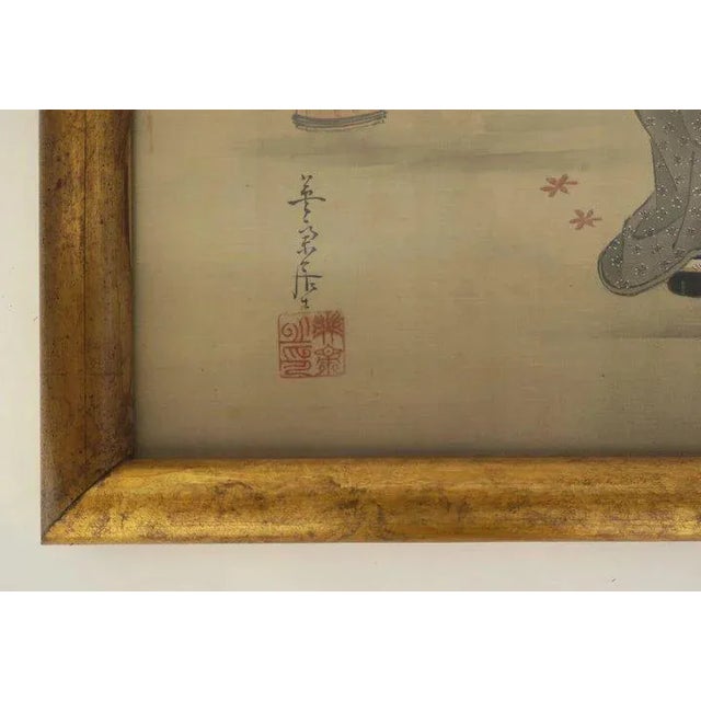 Textile 19th Century Japanese Paintings on Silk Large "Views of Edo" and "Fishing Scene of Fujiyama" - a Pair For Sale - Image 7 of 10