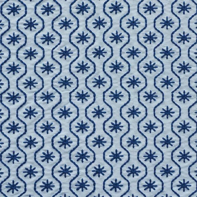 Contemporary Sample - Schumacher Gigi Embroidery Fabric in Blue For Sale - Image 3 of 3
