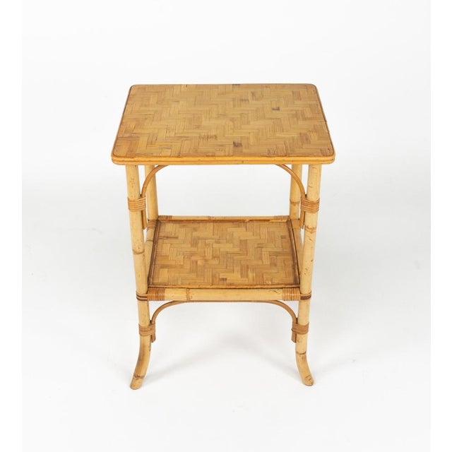 Mid-Century Rattan and Bamboo Side Table in the style of Vivai del Sud, Italy, 1970s For Sale - Image 4 of 17
