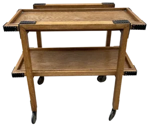 Rolling Table in Oak and Saddle Stitched Leather by Jacques Adnet, 1950