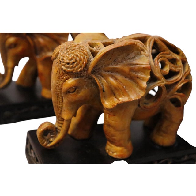 Late 20th Century Hand Carved Resin Elephant Bookends, a Pair For Sale - Image 5 of 8