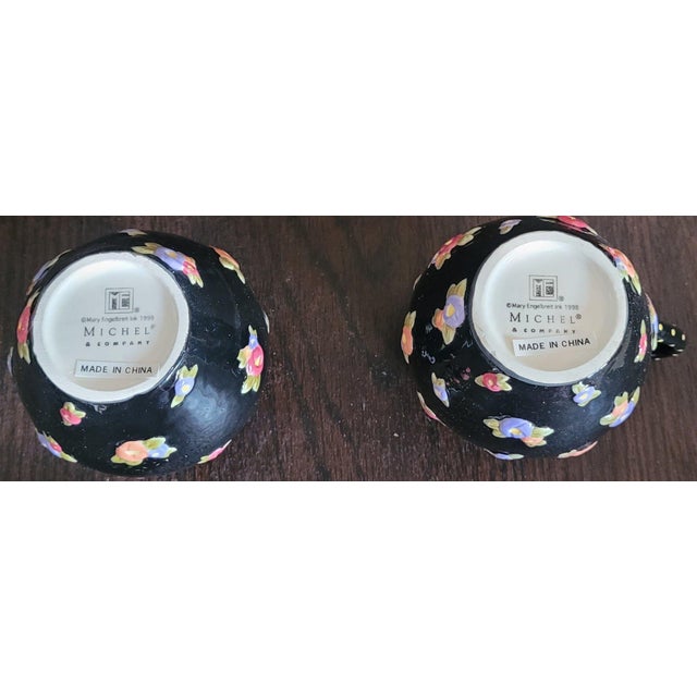 Vintage Mary Engelbreit Black Floral Cottage Collection Creamer Sugar Set 1998 - a Pair in Original Boxes For Sale In Panama City, FL - Image 6 of 7