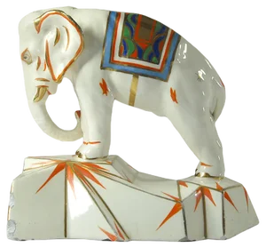 Handpainted Elephant Bookend Figure from Royal Dux, 1930s