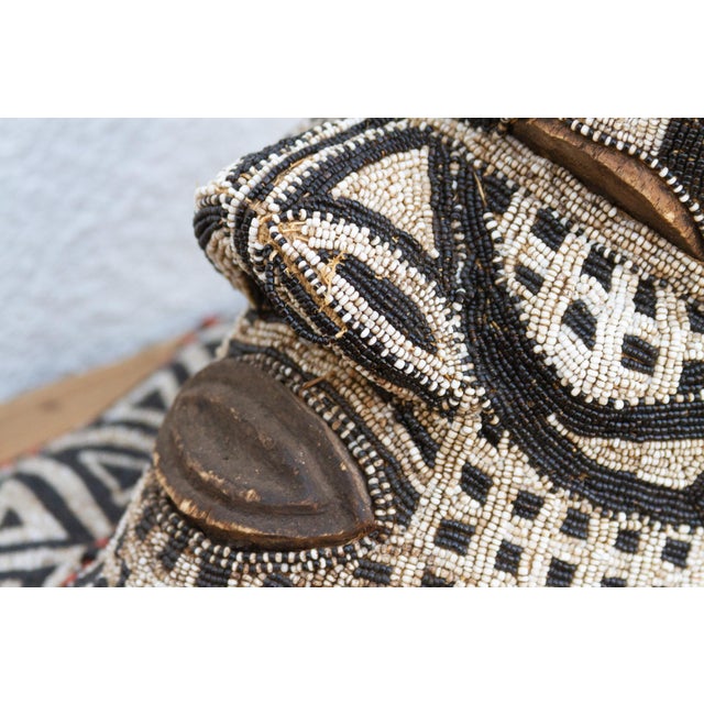 Black Black & White Beaded African Mask For Sale - Image 8 of 12